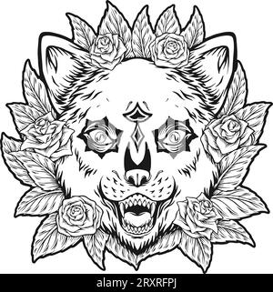 Flourishing ornament muerte bear head outline vector illustrations for your work logo, merchandise t-shirt, stickers and label designs, poster, greeti Stock Vector