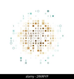 Appealing geometric matrix background in brown blue green colors. Amazing circular vector illustration. Stock Vector