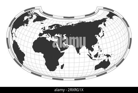 Vector world map. Armadillo projection. Plain world geographical map with latitude and longitude lines. Centered to 60deg W longitude. Vector illustra Stock Vector