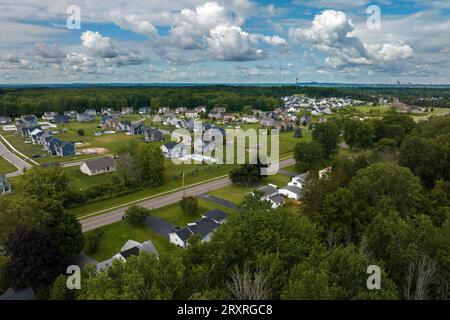 Top view of expensive two story private houses in Rochester NY suburbia. New family homes in upscale community. Real estate development in american Stock Photo