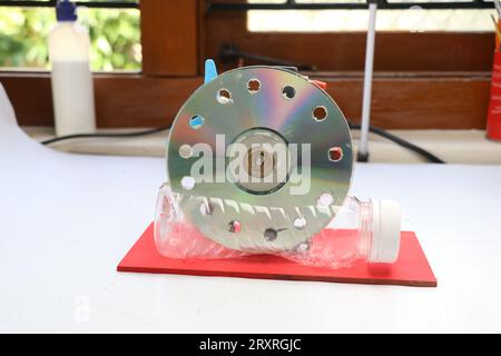 Bubble blower machine made using simple materials found at home built as a weekend science project. Home made inventions Stock Photo