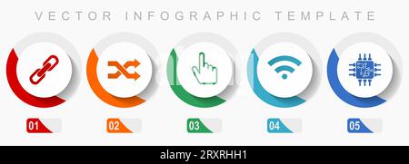 Web and internet icon set, miscellaneous icons such as chain, arrows, finger, signal and chip, flat design vector infographic template, web buttons in Stock Vector