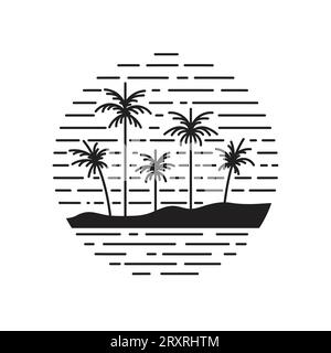 five palm trees silhouette logo with line art style design Stock Vector