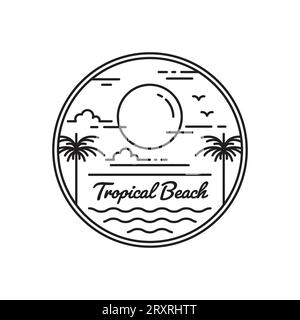 tropical beach monoline logo with two palm trees Stock Vector