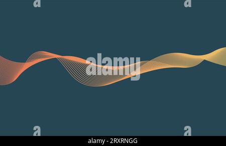 Abstract yellow and orange wave on dark background isolated. Dynamic sound wave. Smooth creative line art. Design element. Concept of technology Stock Vector