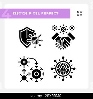 Pixel perfect glyph style bacteria silhouette icons set Stock Vector