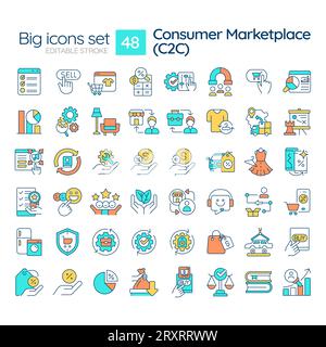 Editable multicolor big icons for C2C Stock Vector