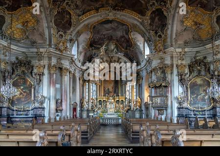 Innenraum der Wallfahrtskirche Mariä Heimsuchung /  Käppele auf dem Nikolausberg, Würzburg, Unterfranken, Bayern, Deutschland  |  Pilgrimage Church Kä Stock Photo