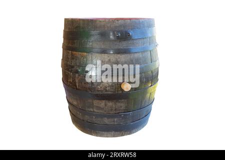 vintage wooden barrel isolated on white, old object ready for your design Stock Photo