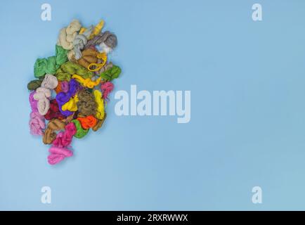 Colorful mouline threads. Multicolor threads for embroidery cross stitch. Floss threads set. Stock Photo