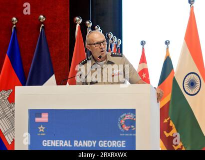 NEW DELHI, INDIA - SEPTEMBER 26:  US Army's Chief of Staff General Randy George addresses the delegates during the 13th Indo-Pacific Armies Chiefs' Conference (IPACC),  on September 26, 2023 in New Delhi, India.  (Photo by Sanjeev Verma/Hindustan Times/Sipa USA) Stock Photo