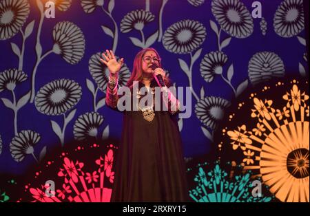 Mumbai, India, 26 September, 2023. Rekha Bhardwaj, an Indian singer and a live performer, participates in a music concert of the upcoming film ''Khufiya'' in Mumbai, India, 26 September, 2023. (Photo by Indranil Aditya/NurPhoto)0 Stock Photo