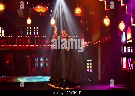 Mumbai, India, 26 September, 2023. Rekha Bhardwaj, an Indian singer and a live performer, participates in a music concert of the upcoming film ''Khufiya'' in Mumbai, India, 26 September, 2023. (Photo by Indranil Aditya/NurPhoto)0 Stock Photo