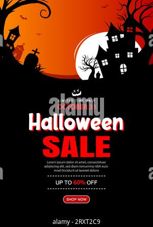 Halloween sale banner background template. Halloween illustration for poster, flyer, sale, and all design. Stock Vector
