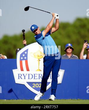 Team Europe's Ludvig Aberg during a practice round at the Marco Simone Golf and Country Club, Rome, Italy, ahead of the 2023 Ryder Cup. Picture date: Wednesday September 27, 2023. Stock Photo