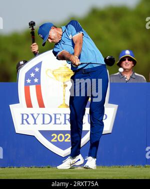 Team Europe's Ludvig Aberg during a practice round at the Marco Simone Golf and Country Club, Rome, Italy, ahead of the 2023 Ryder Cup. Picture date: Wednesday September 27, 2023. Stock Photo