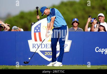 Team Europe's Ludvig Aberg during a practice round at the Marco Simone Golf and Country Club, Rome, Italy, ahead of the 2023 Ryder Cup. Picture date: Wednesday September 27, 2023. Stock Photo