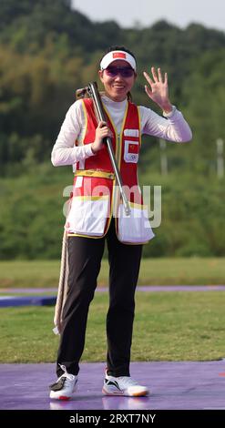 HANGZHOU, Sept. 27, 2023 (Xinhua) -- Gold medalist Liu Rui (C) of China ...