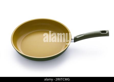 Modern stone and aluminium pan for frying and cooking of vegetable, fish and meat steak, stainless steel frying pan isolated Stock Photo
