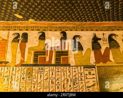 Reliefs and paintings in the tomb of Nefertari, the Great Wife of Pharaoh Ramesses II, Valley of the Queens, UNESCO World Heritage Site, Thebes Stock Photo