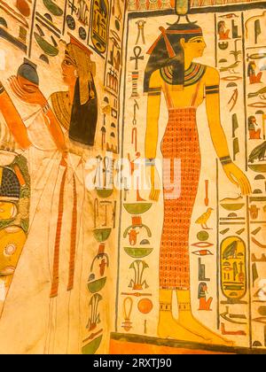 Reliefs and paintings in the tomb of Nefertari, the Great Wife of Pharaoh Ramesses II, Valley of the Queens, UNESCO World Heritage Site, Thebes Stock Photo