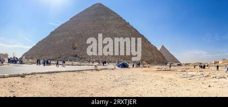 Panoramic view of the Great Pyramid of Giza, the oldest of the Seven Wonders of the World, UNESCO World Heritage Site, Giza, Cairo Stock Photo