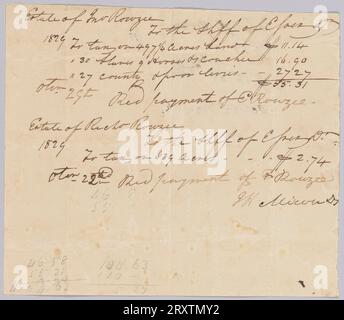 Record of taxes on property, including enslaved persons, owned by Rouzee estates October 1829 Stock Photo
