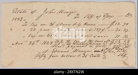 Record of taxes on property, including enslaved persons, owned by John Rouzee November 24, 1823 Stock Photo
