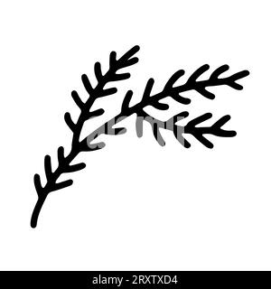 Christmas tree branch isolated on a white background. Cute decorative outline twig in Scandinavian style. Festive decoration element for Christmas, Ne Stock Vector