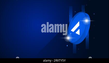 Avalanche AVAX coin icon isolated on blue background. Digital crypto currency banner with copy space Stock Vector
