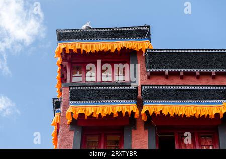 Facade of a temple in Leh, Ladakh Stock Photo