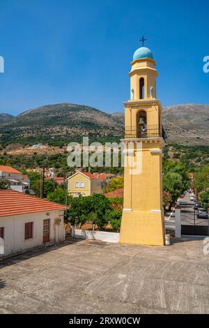 View of Church of Agia Efimia bell tower in Agia Effimia, Kefalonia, Ionian Islands, Greek Islands, Greece, Europe Stock Photo