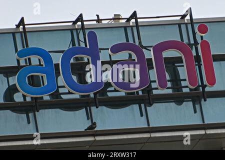 September 26, 2023, Mumbai, Maharashtra, India: A logo of the Adani Group can be seen at the top of a building in Mumbai, India on September 26, 2023 (Credit Image: © Kabir Jhangiani/ZUMA Press Wire) EDITORIAL USAGE ONLY! Not for Commercial USAGE! Stock Photo