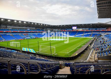 Cardiff, Wales. 26 September 2023. The stadium before the UEFA Women's Nations League match between Wales and Denmark at the Cardiff City Stadium in Cardiff, Wales, UK on 26 September 2023. Credit: Duncan Thomas/Majestic Media. Stock Photo