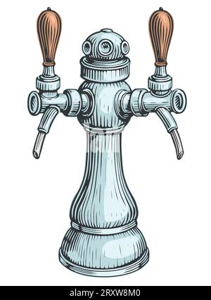 Beer tap for beer production, brewery, bar or pub. Hand drawn vector illustration Stock Vector