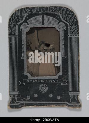 Tintype of a young girl in a paper radio frame 20th century Stock Photo