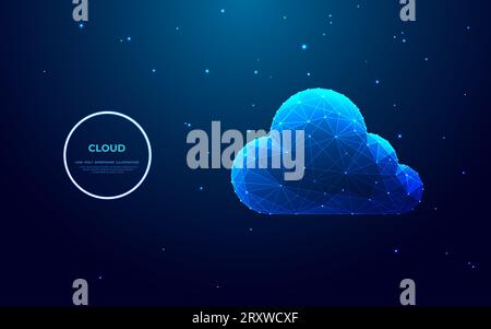 Digital cloud in futuristic polygonal style in technology blue colors Stock Vector