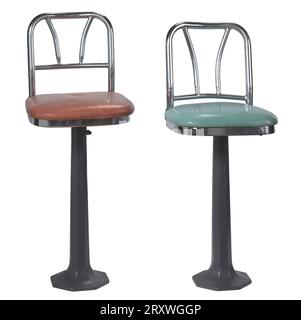 Two (2) lunch counter stools (seat & backs only) from historic Greensboro sit-ins at Woolworth's now the International Civil Rights Center and Museum. Stock Photo