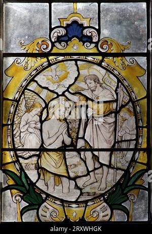 A stained glass window depicting the Baptism of Jesus, Church of St Peter & St Paul, Longbridge Deverill, Wiltshire Stock Photo