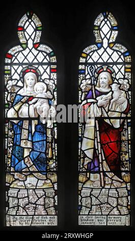 Stained glass window by Percy Bacon depicting The Virgin and Child, and the Good Shepherd, Holy Trinity Church, Leamington Spa Stock Photo