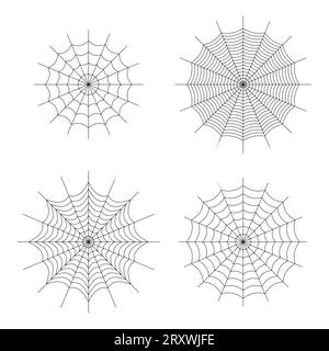 Symmetrical spider web icon. Geometric halloween badge. Minimal spooky sticker. Stock Vector