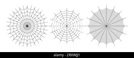 Symmetrical spider web icon. Geometric halloween badge. Minimal spooky sticker. Stock Vector