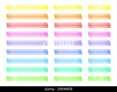 Highlighter lines set, pen marker stripes, transparent brush lines isolated on white Stock Vector