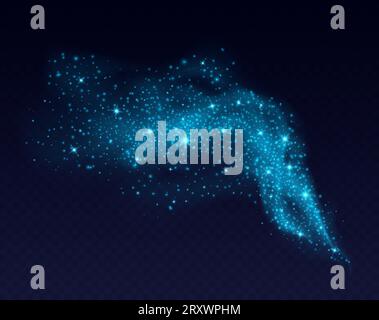 Blue dust cloud with sparkles isolated on dark background. Stock Vector