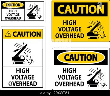 Caution Sign High Voltage Overhead Stock Vector