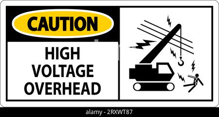 Caution Sign High Voltage Overhead Stock Vector