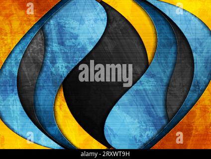 Bright orange and blue grunge waves abstract background. Vector corporate design Stock Vector