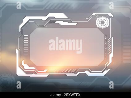 Technology futuristic HUD display interface on blurred sunset background. Abstract sci-fi vector design Stock Vector