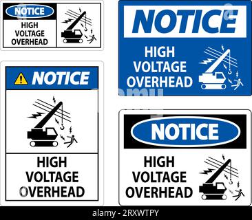 Notice Sign High Voltage Overhead Stock Vector
