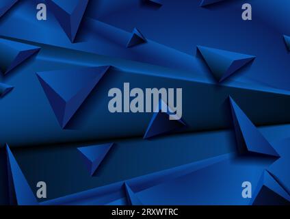Deep blue abstract corporate graphic design with 3d triangle pyramids. Geometric futuristic background. Vector illustration Stock Vector